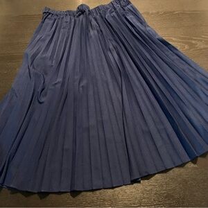 Vintage Blue Midi A-Line Pleated Skirt
